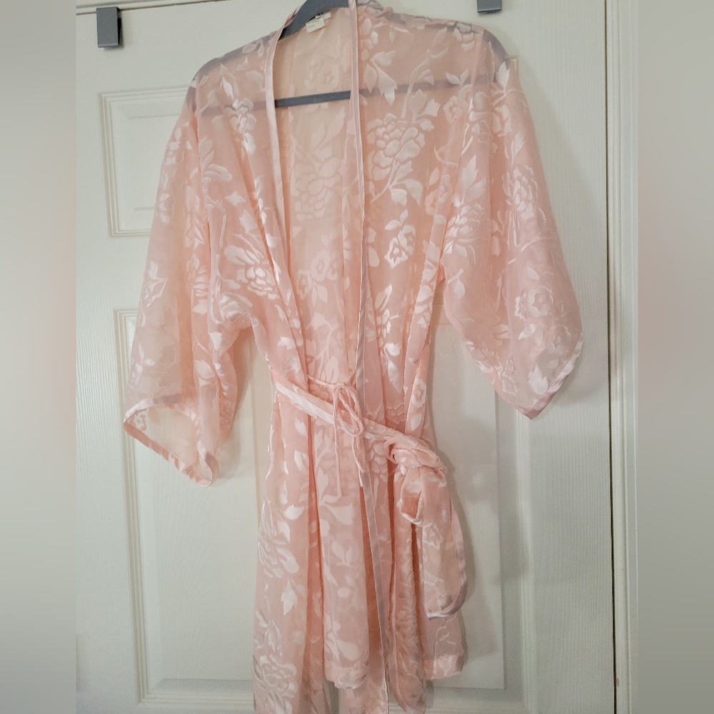 Natori Classic Womens Vintage Peach Blush Floral Imprint Design 3/4 Sleeve